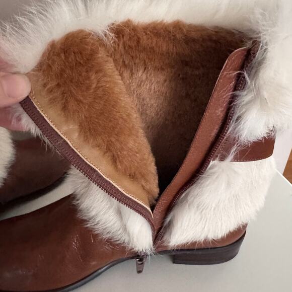 Stuart Weitzman Brown Leather Fur Cuff Lined Buckle Boots 7.5 - Picture 7 of 12
